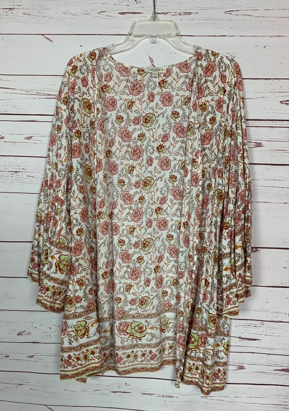 Umgee USA Boutique Women's 1XL / 2XL White Floral Cute Open Fall Kimono Cardigan